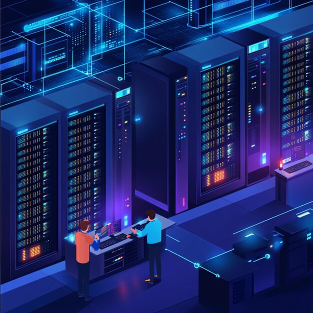 一个大型服务器室,开发人员使用像Bash和PowerShell这样的脚本语言来管理sys