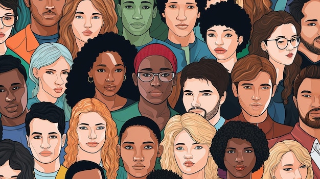 a large set of faces of young people of different nation