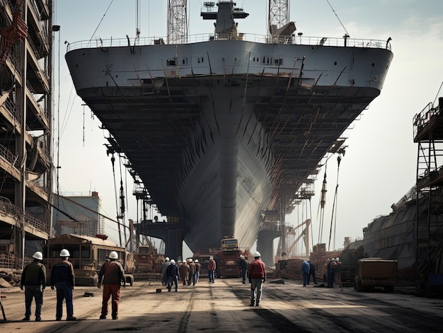 a large ship is docked in a large harbor.