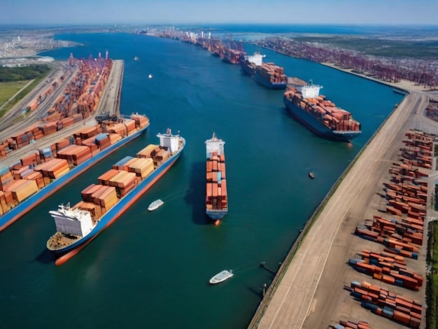 a large ship is docked in the water with a ship in the water