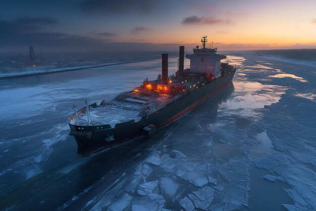 A large ship is floating in the water Generative AI image