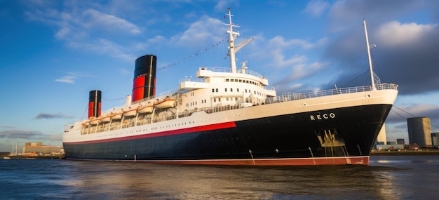 A large ship at the port of the city