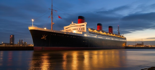 A large ship at the port of the city