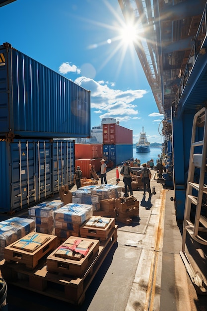 A large ship with containers in a port A ship carries cargo