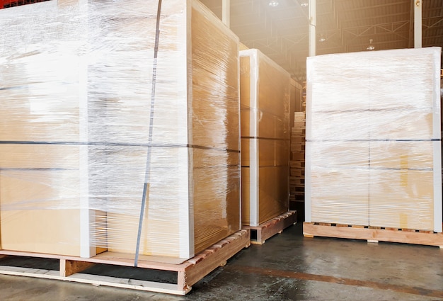 Large shipment goods wrapping plastic on pallets