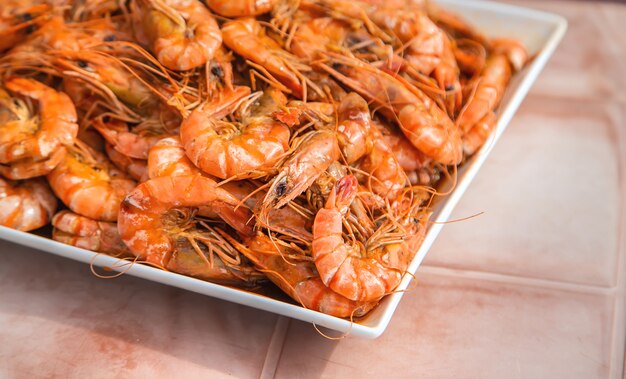 Large shrimp on a plate.