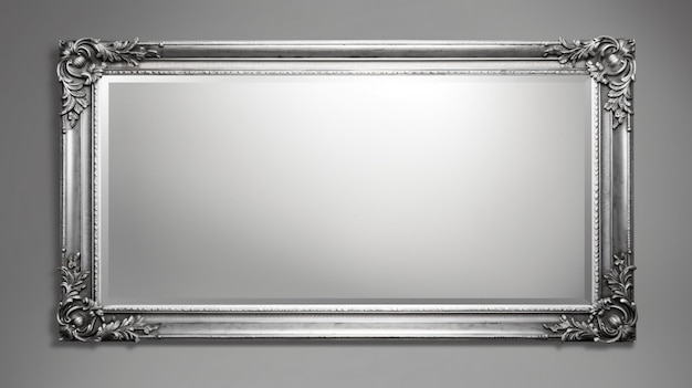 Фото Большое современное зеркало с серебряной рамой, изолированное на сером