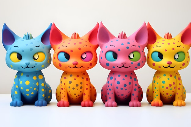 Large and small polka dots in seven colorful colors cat monsters