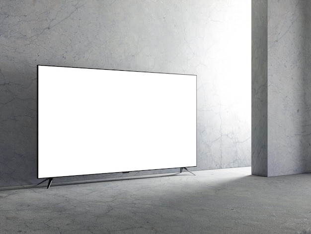 Grande smart tv mockup in una stanza vuota. rappresentazione 3d