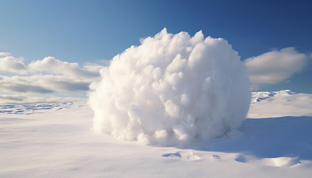 Foto una grande palla di neve che rotola giù per una collina in una foto realistica altamente dettagliata