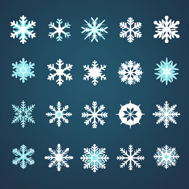 Large Snowflake Vector Icon Set In Dark And Light Azure