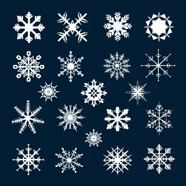 Large Snowflake Vector Icon Set Simple And Elegant