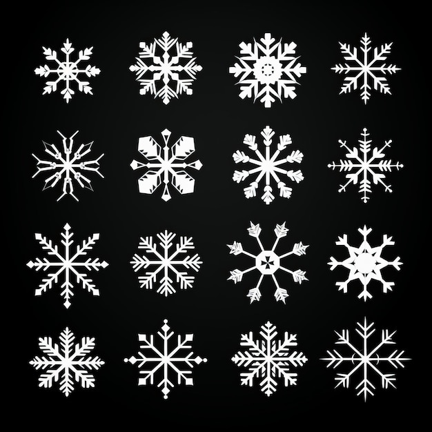 Large Snowflake Vector Icon Set Simple And Graphic Design Elements