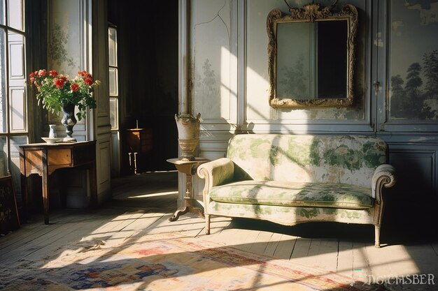 Large soft green sofa in a cozy living room