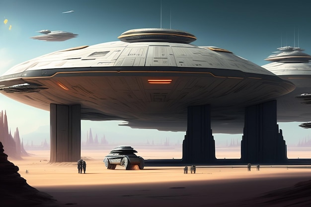 A large space ship in a desert