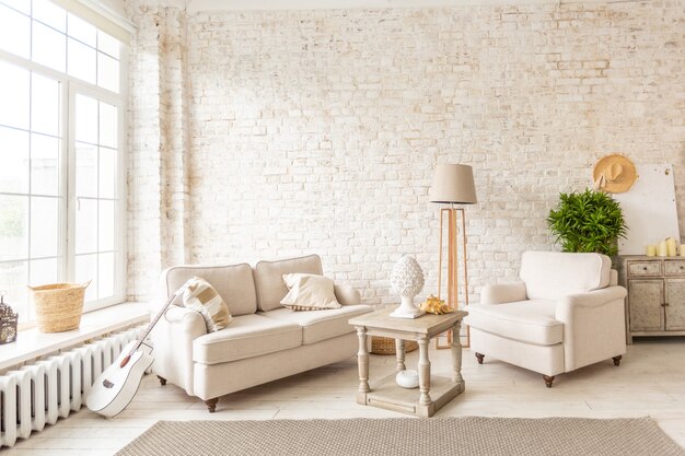 large spacious room with a trendy loft design