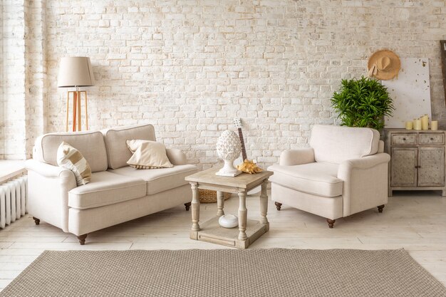 large spacious room with a trendy loft design