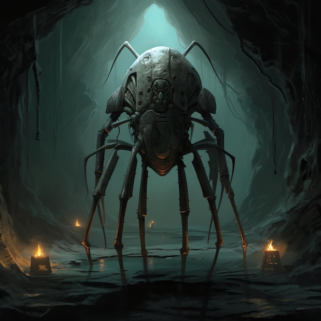 a large spider in a cave