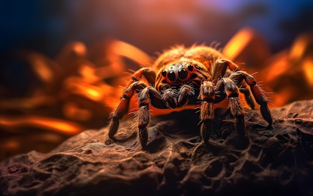 A large spider sits on a rock with the word spider on it.