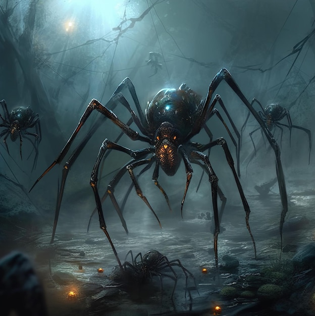 Large spiders in forest