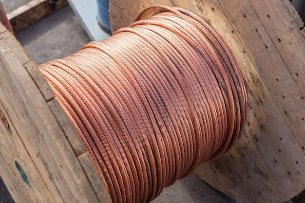 Large spools of electric cable horizontal shot