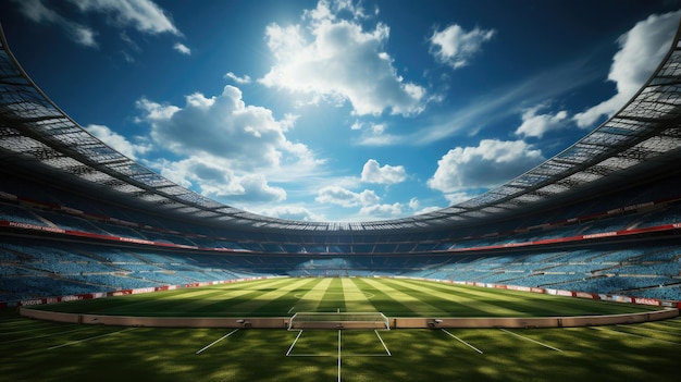 Large sports football stadium view from the stands for fans on the football field