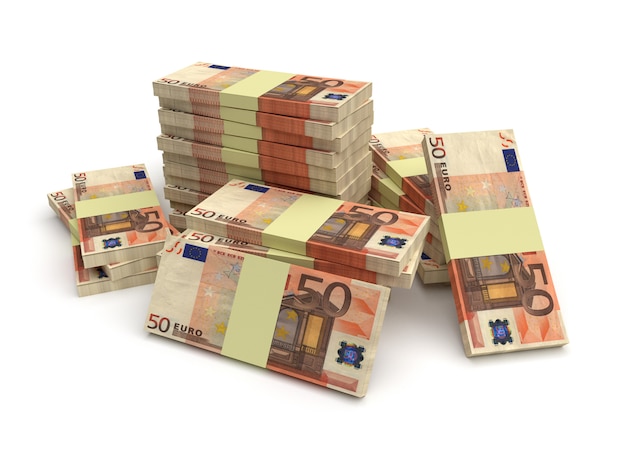 Photo large stack of euro money isolated on white background