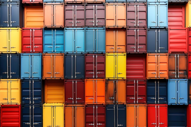 Большая стопка разноцветных морских контейнеров Цветной фон