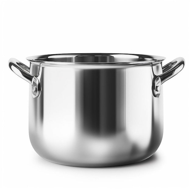 A large stainless steel pot isolated on white background