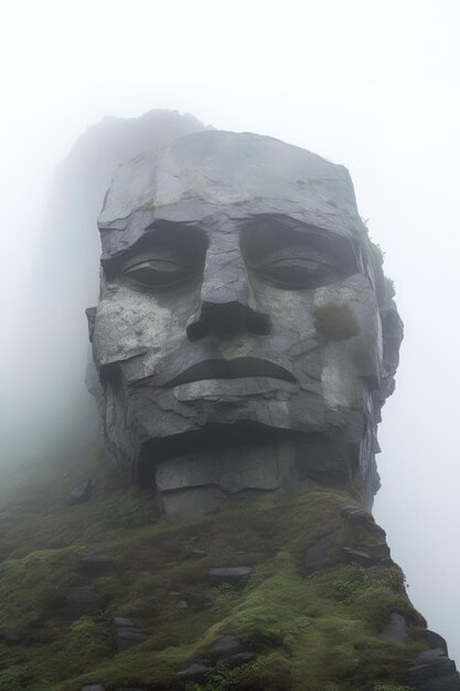 Photo a large statue of a face with a face on it