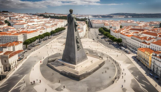 a large statue in a plaza with a large statue in the middle of it