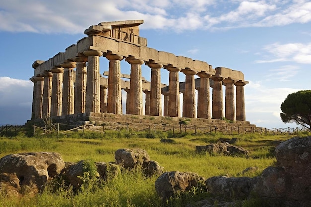 a large stone structure with a sky in the background