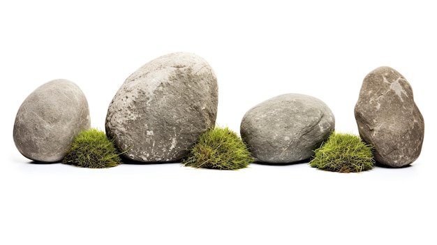 大きな石は、白い背景で隔離の草の上にあります。
