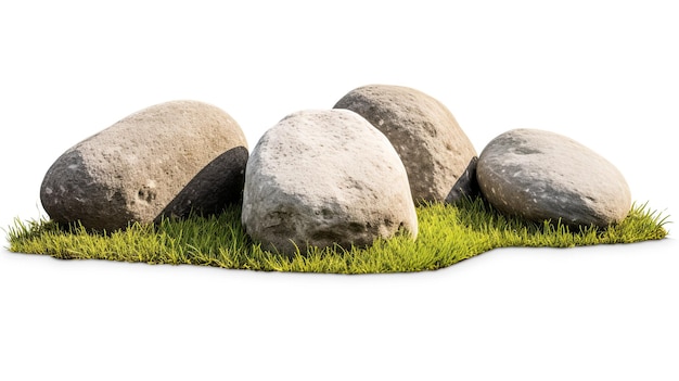 The large stones are on the grass isolated on white background