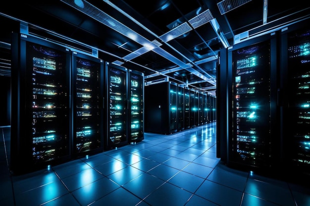 a large storage room with many servers in it