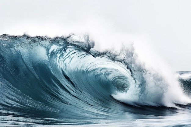 Large Stormy Sea Wave in Deep Blue Isolated on White Created with Generative AI