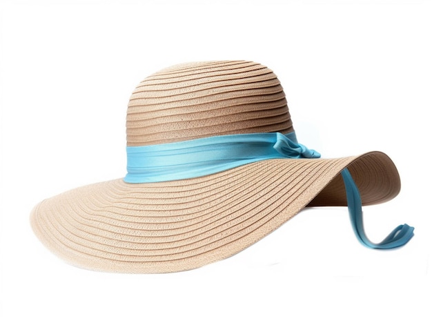 Большая соломенная шляпа с голубой лентой по краям.