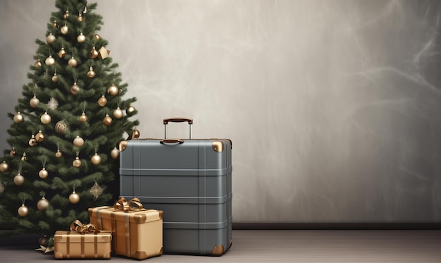 Large suitcases stand in the lobby of the hotel on the background