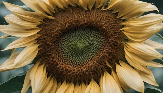 Photo a large sunflower with a green center and a yellow center