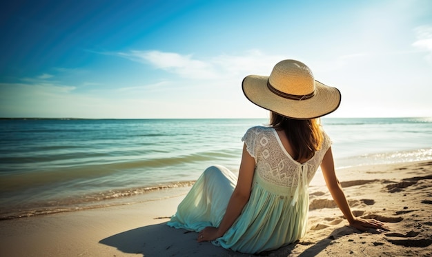 A large sunhat provided shade for the beautiful woman as she relaxed on the beach Creating using generative AI tools