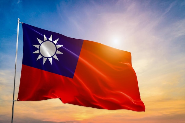 Large Taiwan flag waving in the wind