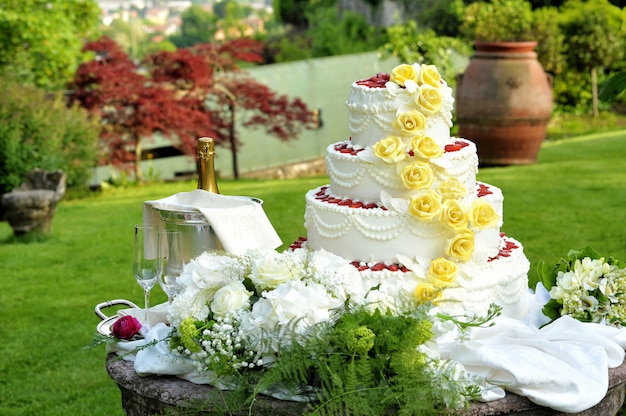 Large tiered decorative wedding cake