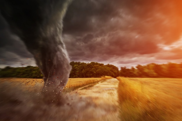 Large Tornado disaster on a road