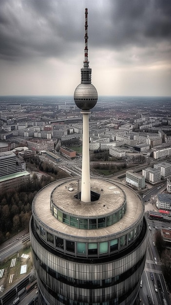 Photo a large tower with a tv tower in the middle