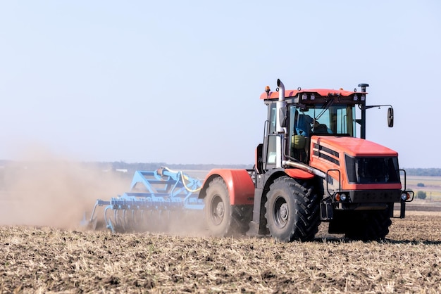 Large tractor working in the field