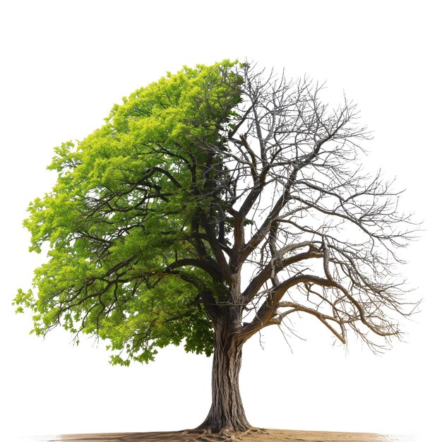 Large tree with green leaves isolated on a white or transparent background half tree with green