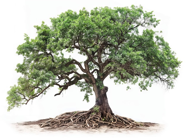 A large tree with roots on a white background