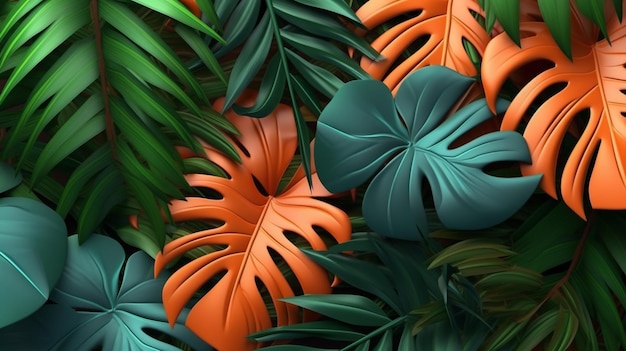 large tropical green leaves background