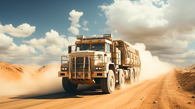 백금 채굴장에서 모래를 운반하는 대형 트럭