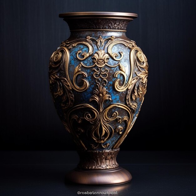 a large vase with a gold design on the bottom.